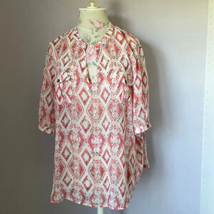 Two by Vince camuto printed sheer blouse size XL